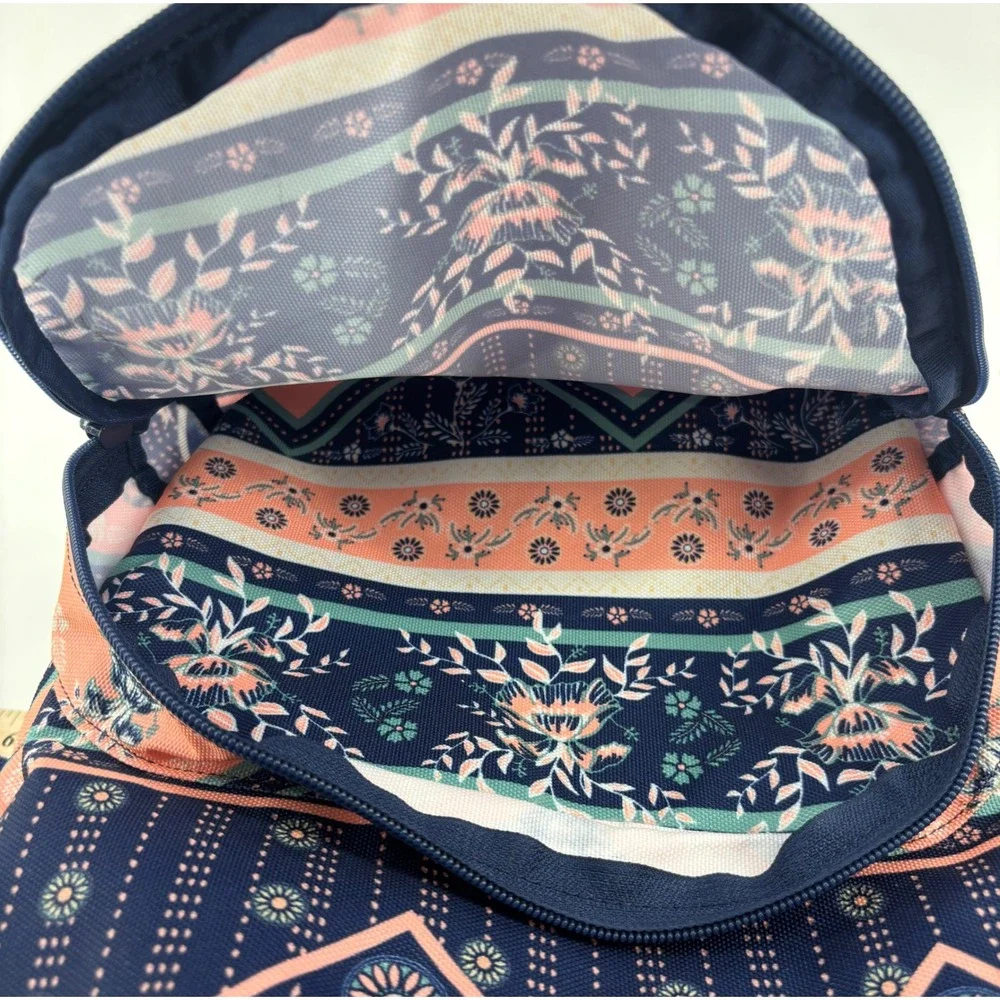 Roxy Mini Backpack Blue Floral Geometric Canvas Adjustable Straps